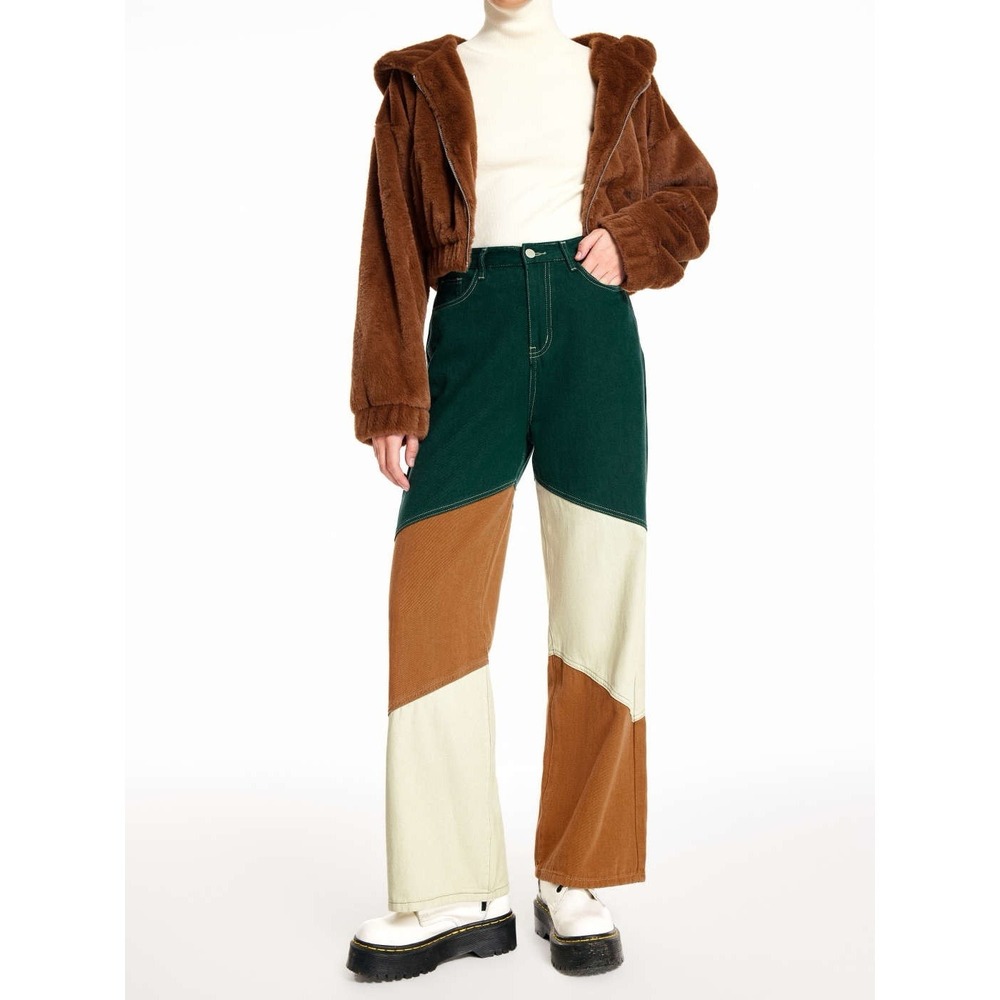 CIDER Patchwork Jeans Women's L Mid Rise‎ Patchy Wide Leg Trousers Boho 32x30